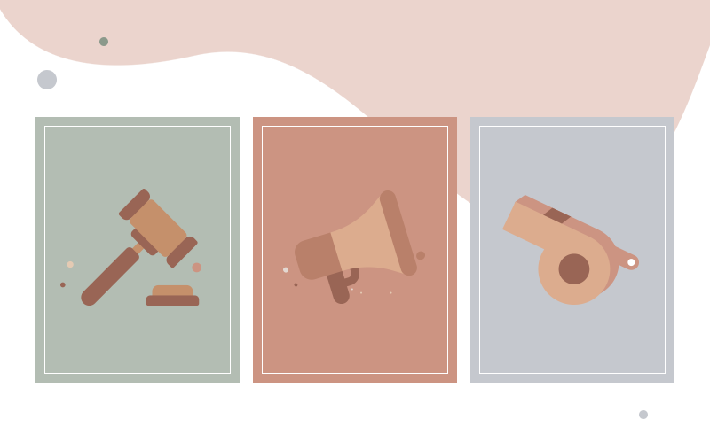 gavel, megaphone, and whistle icons